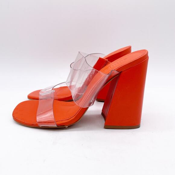 Schutz Women's Victorie High Block Leather Clear Strap Sandals Orange Size 7.5B - Picture 5 of 12